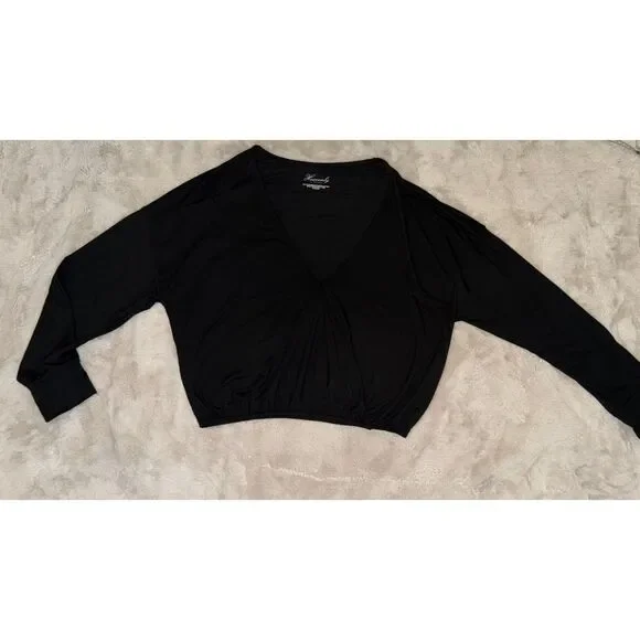Victoria's Secret Heavenly Black Modal Wrap Crop Top Long Sleeve Size M - Picture 2 of 7